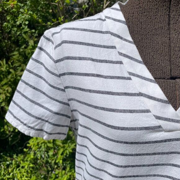 Lands' End Cotton Linen Blend Shift Dress Sz 6 White Mixed Stripes Short Sleeves - Picture 5 of 12